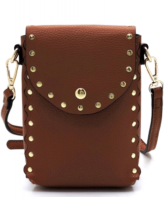 Fashion Studded Cell Phone Purse Crossbody Bag 87411 BROWN